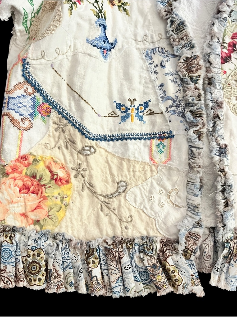 Embroidered Patchwork Open DIY Jacket Women’s Boho Art To Wear M Lightweight - Picture 8 of 16